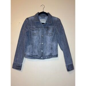 Y2K Aeropostale Womens‎ Gray Denim Jacket Size M Distressed Wash Button Front